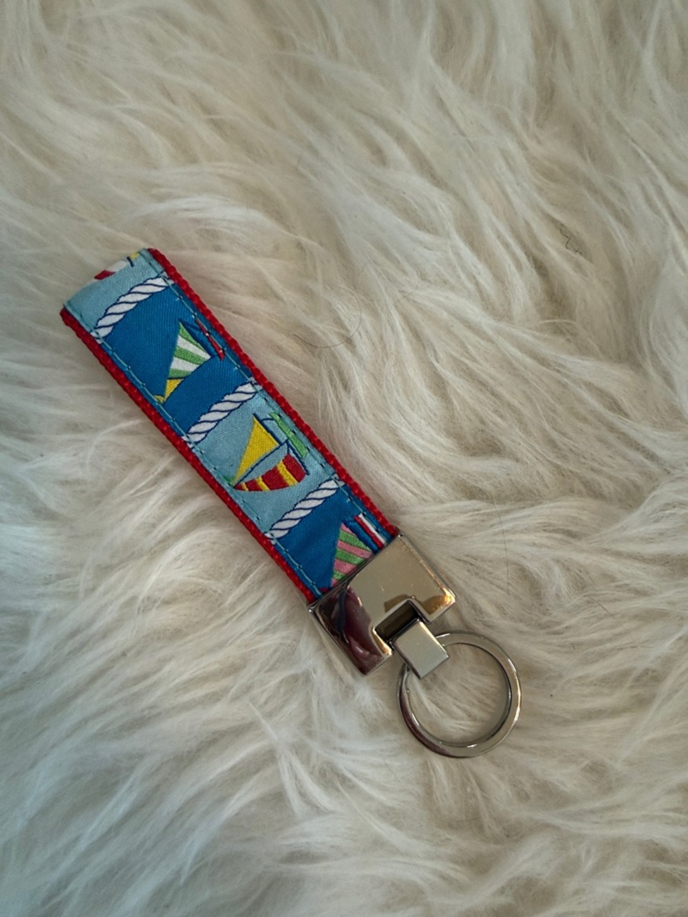 Blue Sailboat Print Key Fob with Red Trim